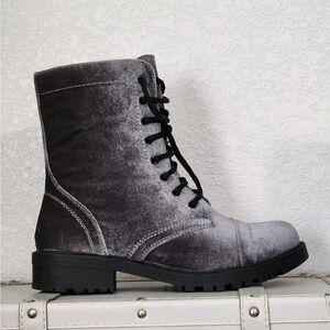 Madden Girl Dark Grey Velvet and Lace-Up Boots
